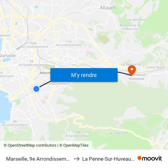 Marseille, 9e Arrondissement to La Penne-Sur-Huveaune map