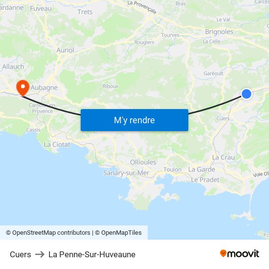 Cuers to La Penne-Sur-Huveaune map