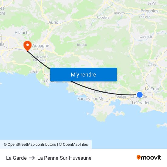 La Garde to La Penne-Sur-Huveaune map