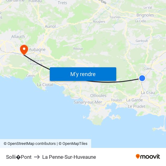 Solli�Pont to La Penne-Sur-Huveaune map