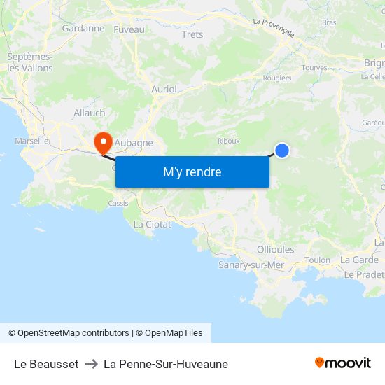 Le Beausset to La Penne-Sur-Huveaune map