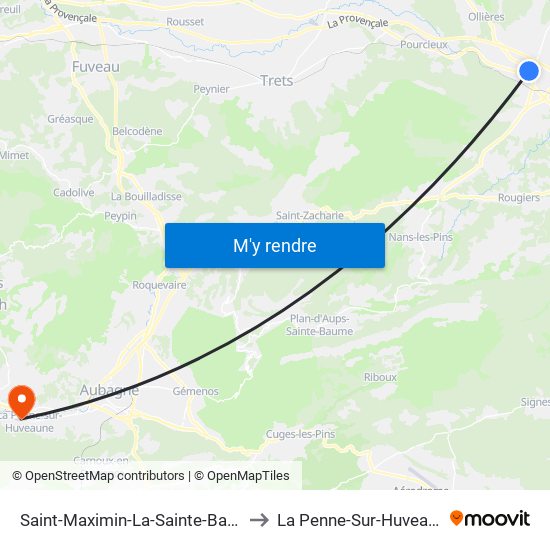 Saint-Maximin-La-Sainte-Baume to La Penne-Sur-Huveaune map