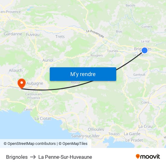 Brignoles to La Penne-Sur-Huveaune map