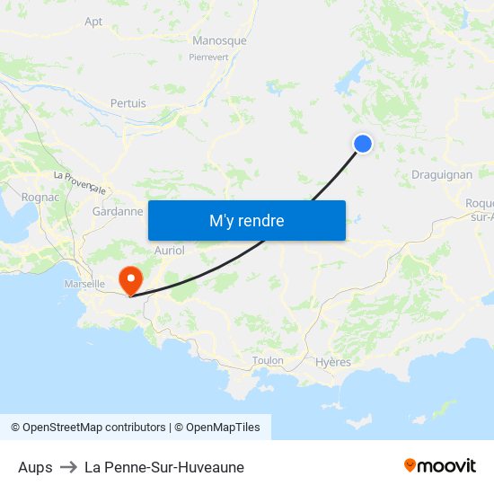 Aups to La Penne-Sur-Huveaune map