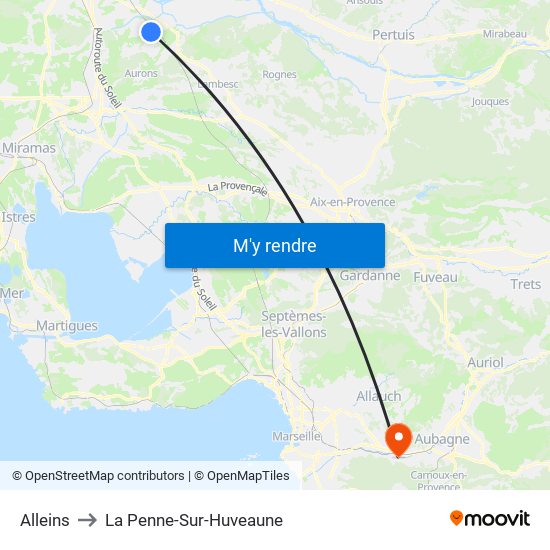 Alleins to La Penne-Sur-Huveaune map