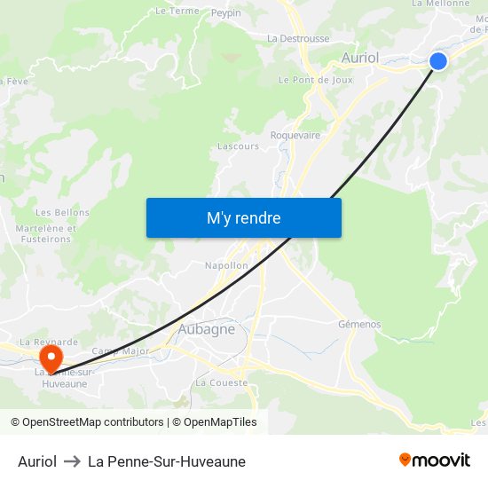Auriol to La Penne-Sur-Huveaune map