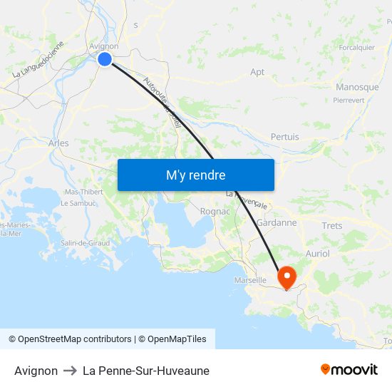 Avignon to La Penne-Sur-Huveaune map