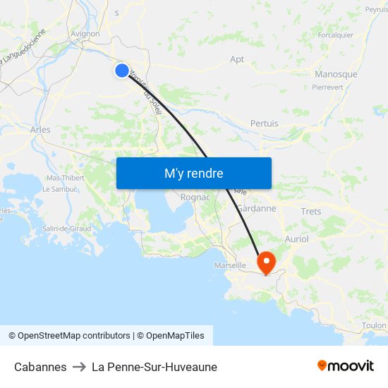 Cabannes to La Penne-Sur-Huveaune map