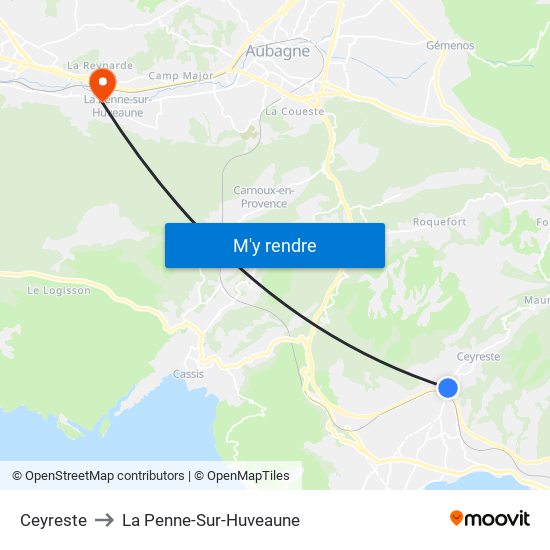 Ceyreste to La Penne-Sur-Huveaune map