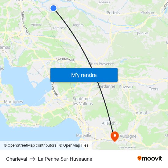 Charleval to La Penne-Sur-Huveaune map
