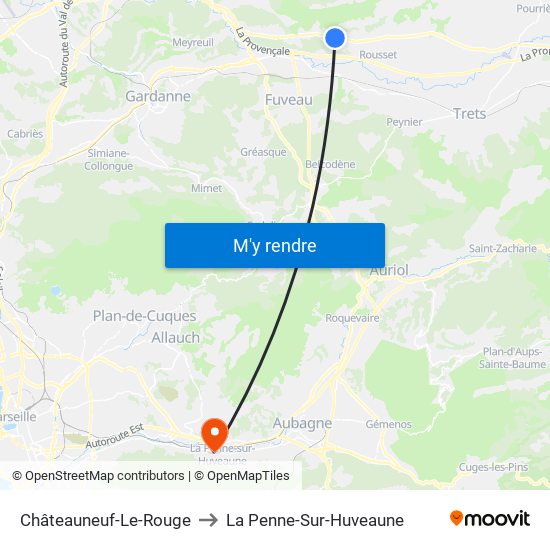 Châteauneuf-Le-Rouge to La Penne-Sur-Huveaune map