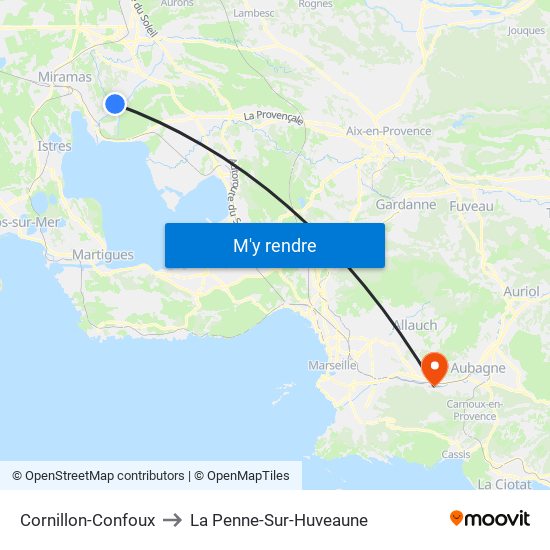 Cornillon-Confoux to La Penne-Sur-Huveaune map