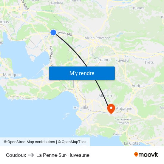Coudoux to La Penne-Sur-Huveaune map