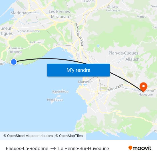 Ensuès-La-Redonne to La Penne-Sur-Huveaune map