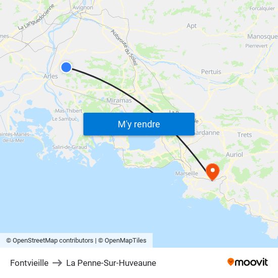 Fontvieille to La Penne-Sur-Huveaune map