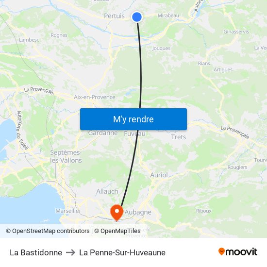 La Bastidonne to La Penne-Sur-Huveaune map