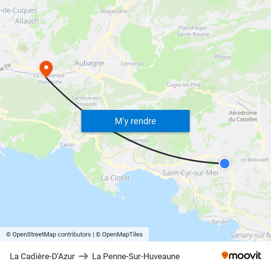 La Cadière-D'Azur to La Penne-Sur-Huveaune map