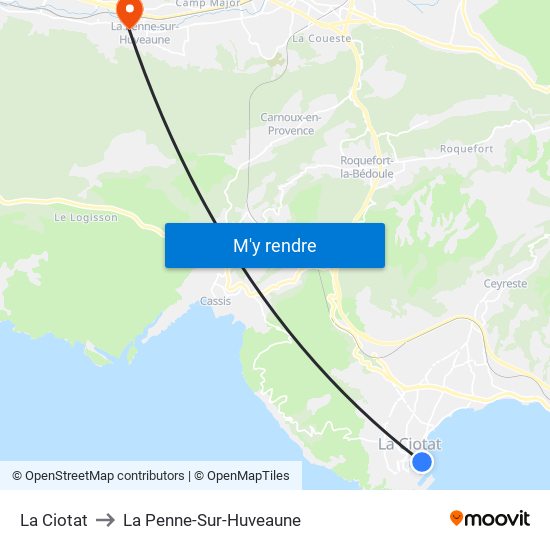 La Ciotat to La Penne-Sur-Huveaune map