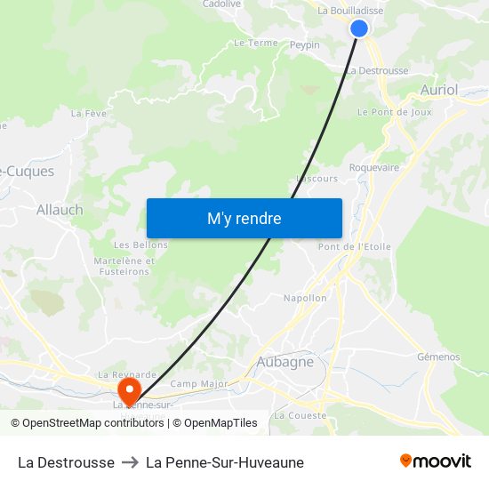 La Destrousse to La Penne-Sur-Huveaune map