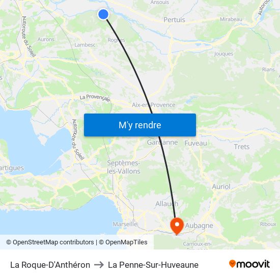La Roque-D'Anthéron to La Penne-Sur-Huveaune map