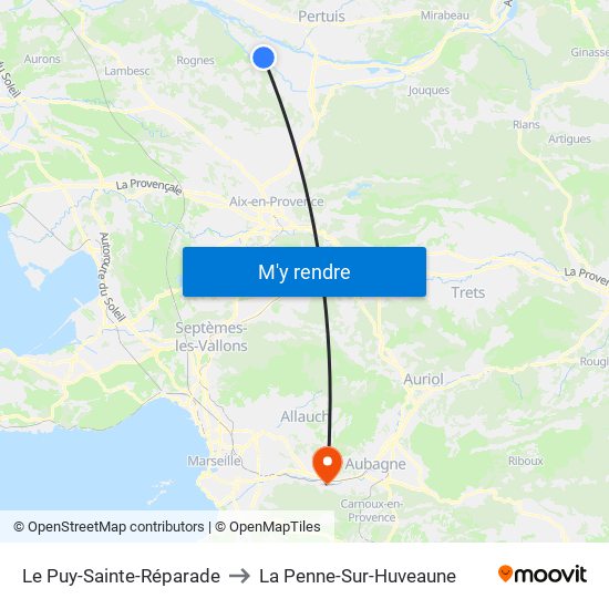 Le Puy-Sainte-Réparade to La Penne-Sur-Huveaune map