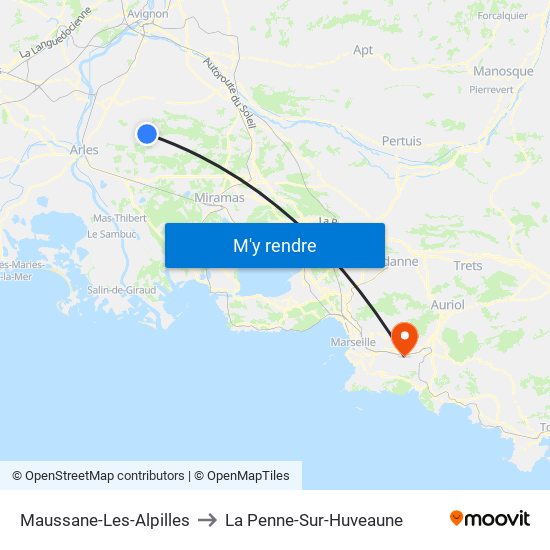 Maussane-Les-Alpilles to La Penne-Sur-Huveaune map
