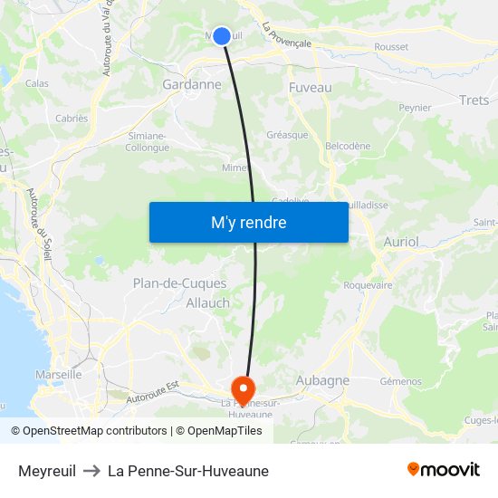 Meyreuil to La Penne-Sur-Huveaune map