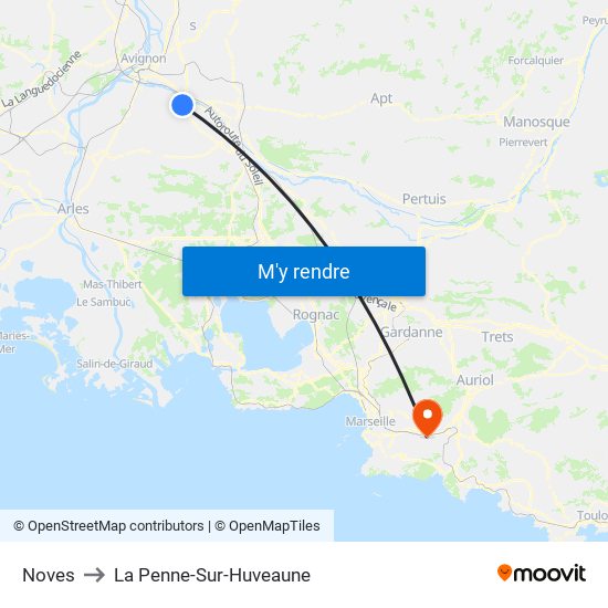 Noves to La Penne-Sur-Huveaune map