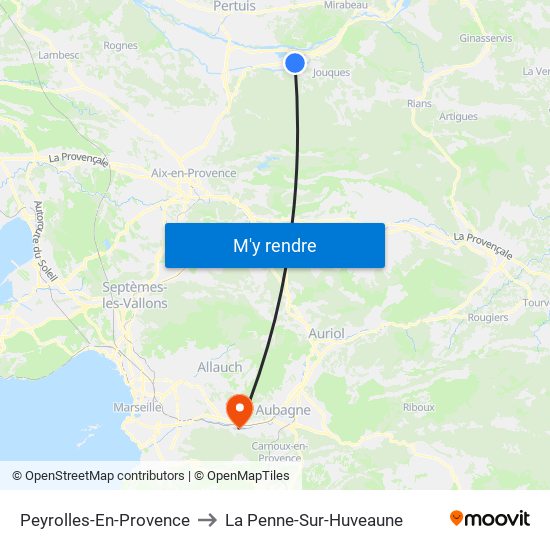 Peyrolles-En-Provence to La Penne-Sur-Huveaune map