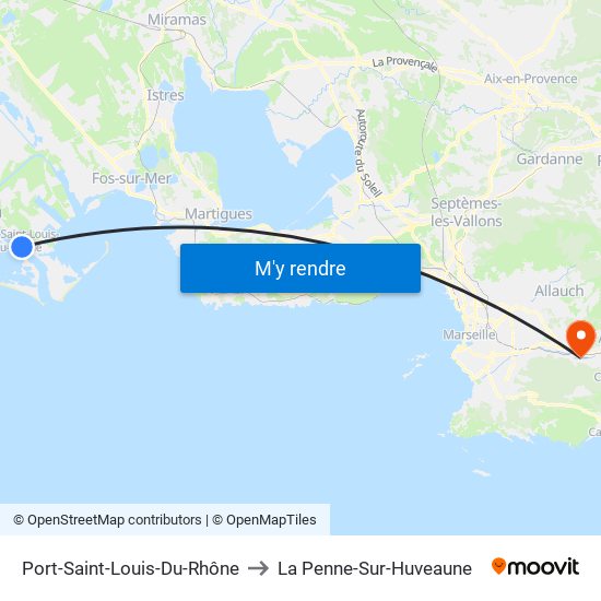 Port-Saint-Louis-Du-Rhône to La Penne-Sur-Huveaune map