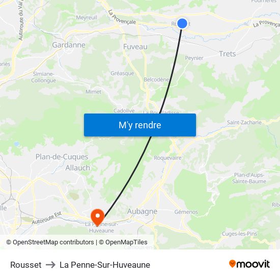 Rousset to La Penne-Sur-Huveaune map