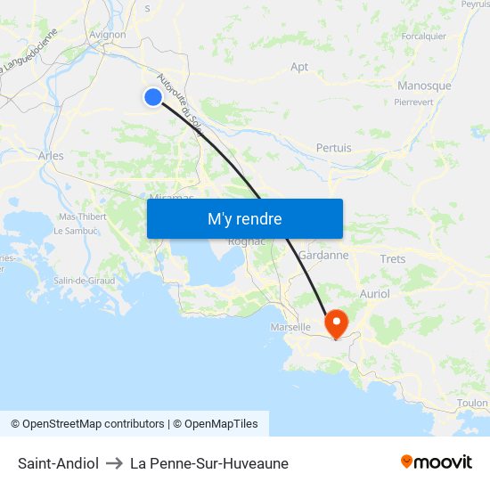 Saint-Andiol to La Penne-Sur-Huveaune map