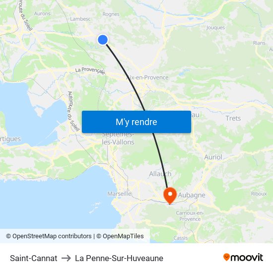 Saint-Cannat to La Penne-Sur-Huveaune map