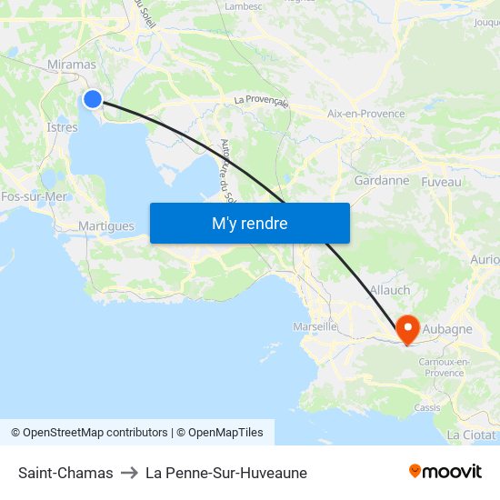 Saint-Chamas to La Penne-Sur-Huveaune map