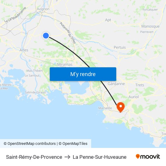 Saint-Rémy-De-Provence to La Penne-Sur-Huveaune map