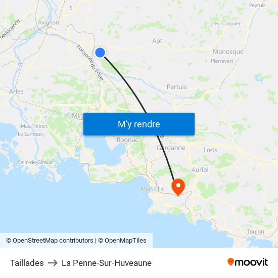 Taillades to La Penne-Sur-Huveaune map