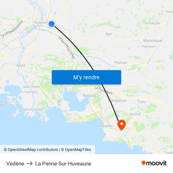 Vedène to La Penne-Sur-Huveaune map