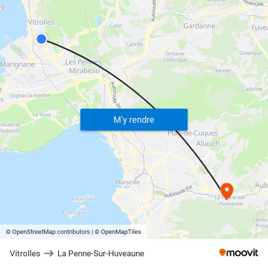 Vitrolles to La Penne-Sur-Huveaune map