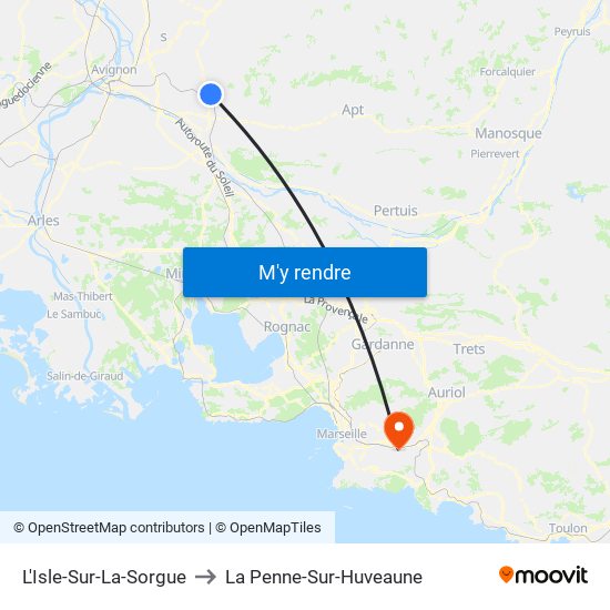 L'Isle-Sur-La-Sorgue to La Penne-Sur-Huveaune map