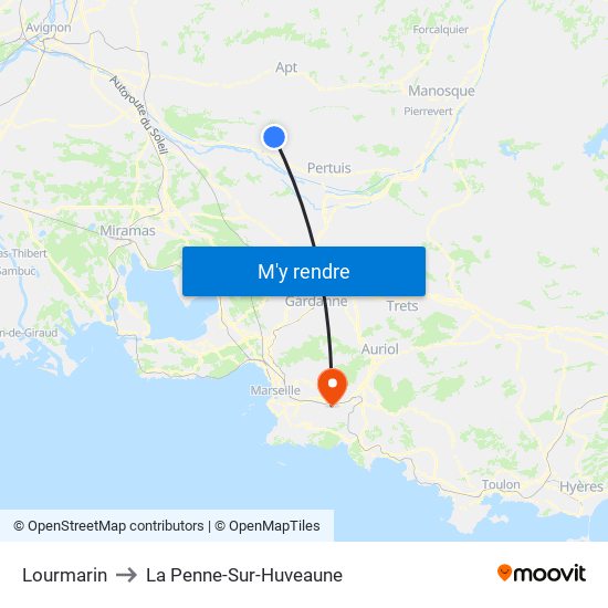Lourmarin to La Penne-Sur-Huveaune map