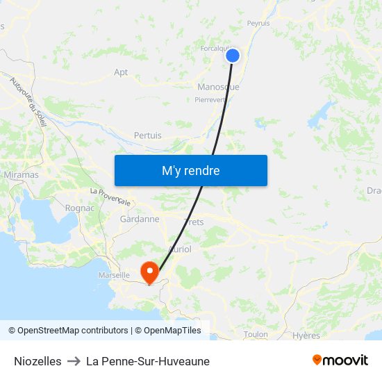 Niozelles to La Penne-Sur-Huveaune map