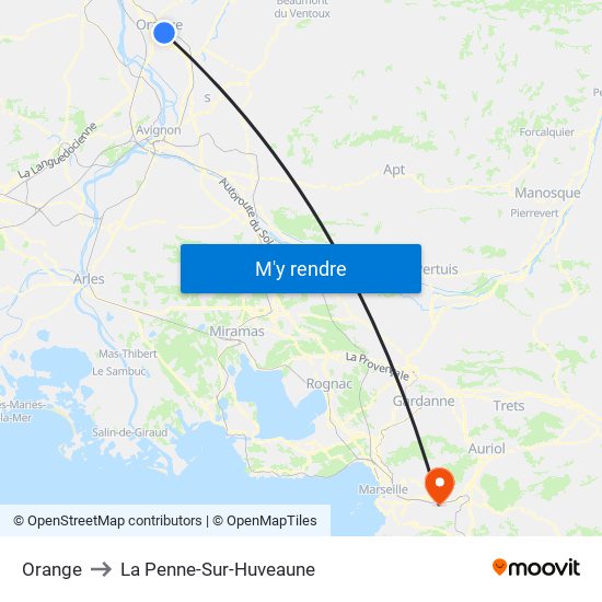 Orange to La Penne-Sur-Huveaune map