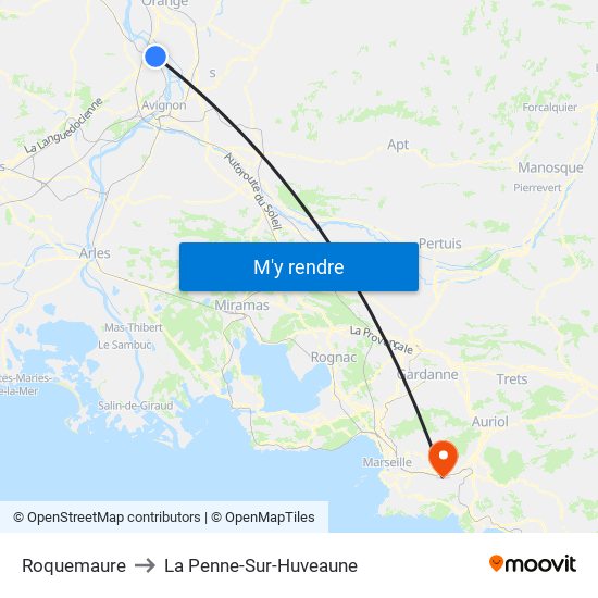 Roquemaure to La Penne-Sur-Huveaune map