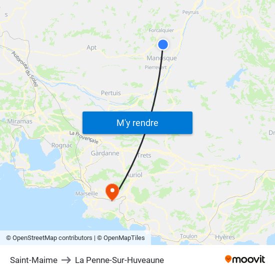 Saint-Maime to La Penne-Sur-Huveaune map