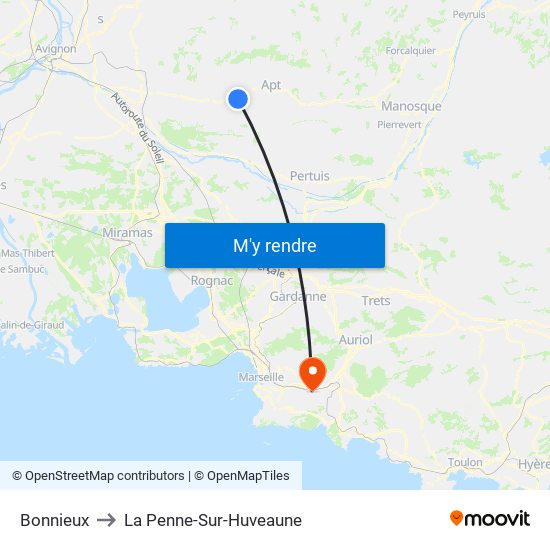 Bonnieux to La Penne-Sur-Huveaune map
