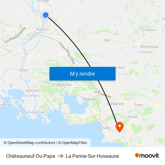 Châteauneuf-Du-Pape to La Penne-Sur-Huveaune map