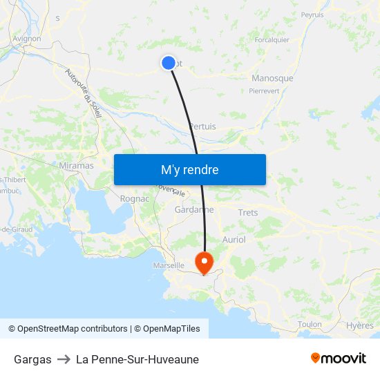 Gargas to La Penne-Sur-Huveaune map