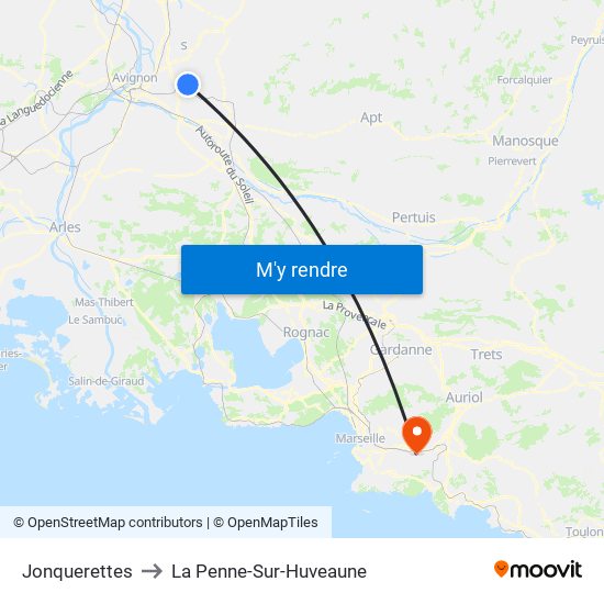 Jonquerettes to La Penne-Sur-Huveaune map