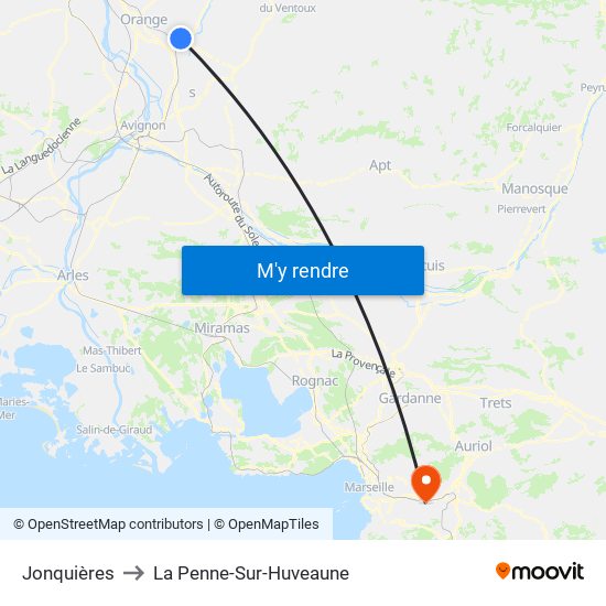 Jonquières to La Penne-Sur-Huveaune map