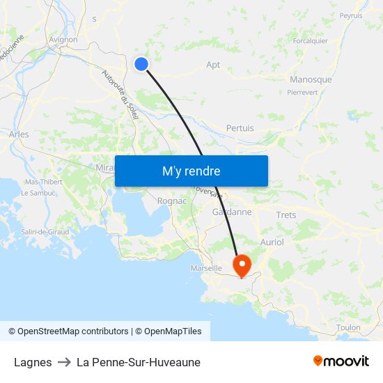 Lagnes to La Penne-Sur-Huveaune map